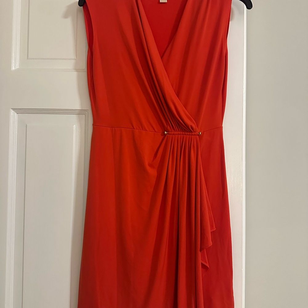 Michael Kors Red Draped V-Neck Sleeveless Dress